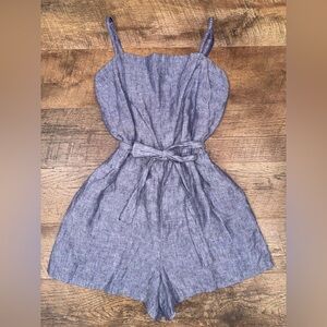 Cynthia Rowley 100% Linen Tie Waist Adjustable Straps Back Zip Romper